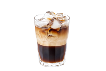 Iced coffee drink with cream and ice isolated on transparent background
