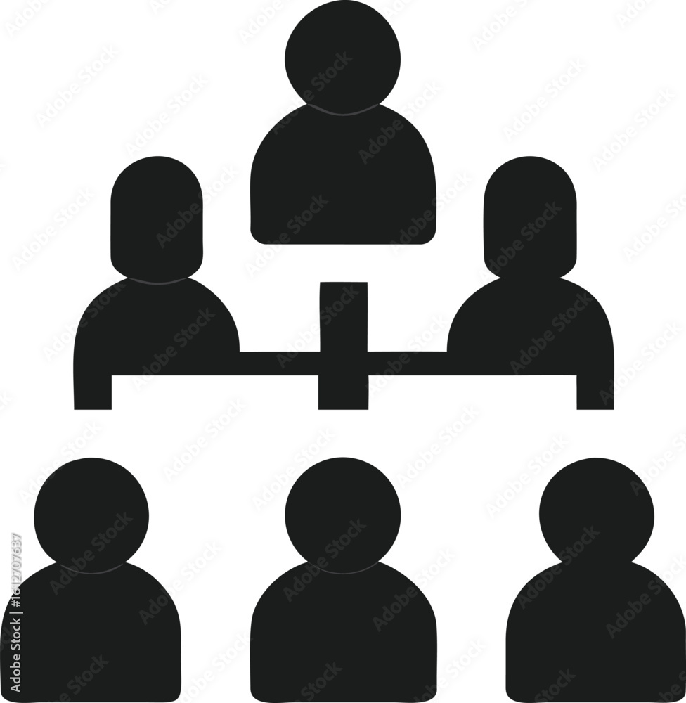 Poster black silhouette depicting team group with several figures connected symbolizing unity and collabora