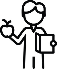 Silhouette of a teacher holding a book and an apple suggesting learning and education concepts.