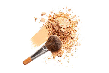 Makeup powder and brush isolated on transparent background