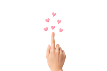 Finger touching hearts isolated on transparent background
