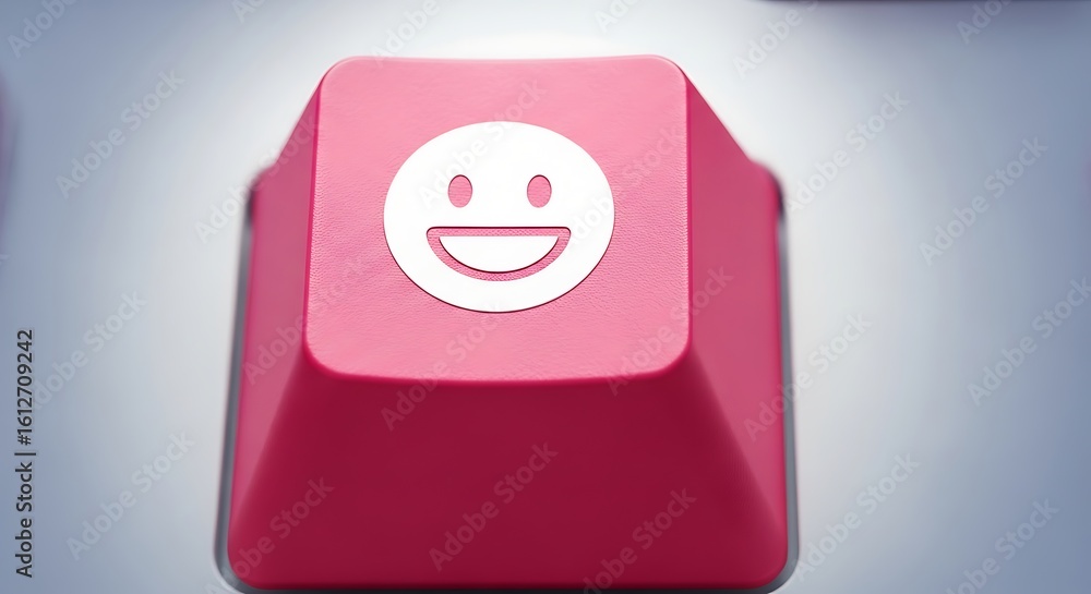 Poster close-up of a pink keyboard key with a smiling face icon