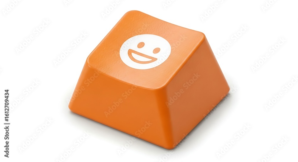 Poster orange keyboard key with smiling face symbol on white background
