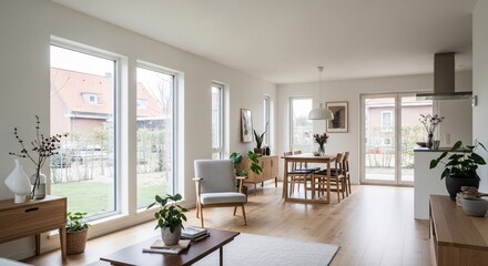 Bright open concept living room with large windows and modern furniture for home decor inspiration ideas