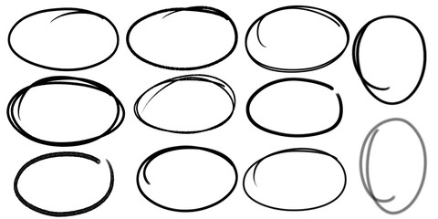 A collection of hand-drawn highlight circle illustrations. Highlight circles for text, images, stickers, etc