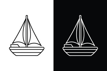 Modern Sailboat on Waves Icon. Minimal Line Art Vector Drawing