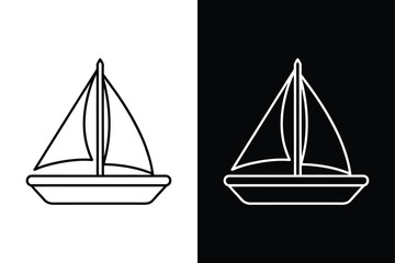 Simple Sailboat Vector. Clean Line Art Icon on White and Black