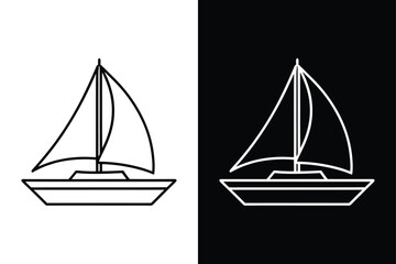 Sailboat Line Illustration. Vector Icon of Boat on Waves in One Line Style