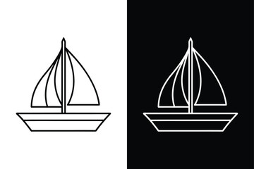 Single Line Sailboat Icon. Black and White Vector Illustration