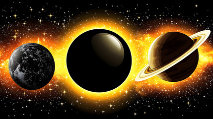 Cosmic alignment of planets vibrant space scene with stars and galaxy