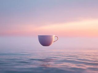 바다 위에 떠 있는 커피잔, 몽환적인 감성 이미지