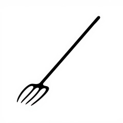 Naklejka premium A simple black silhouette of a pitchfork with three tines and a long handle on a white background