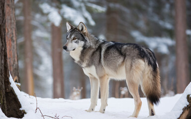 Obraz premium Gray wolf in winter forest wildlife animal predator nature photography