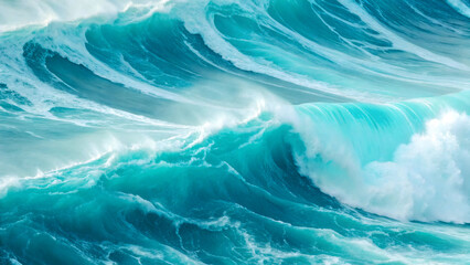 Ocean-themed abstract art with fluid overlapping wave forms in tranquil blue and white tones