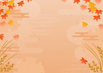 和柄 シンプルで上品な紅葉柄フレームベクター背景 オレンジ色 Japanese pattern Simple and elegant autumn leaves pattern frame vector background Orange color