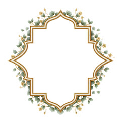 Elegant Quatrefoil Frame With Watercolor Floral Elements And Golden Accents For Invitations
