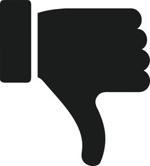 Black silhouette design featuring a thumbs down gesture representing negative feedback and disapproval on a white background.