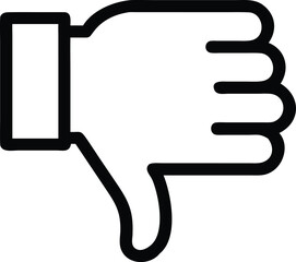 Fototapeta premium Black silhouette of a hand giving a thumbs down icon indicating disapproval or negative feedback on a white background