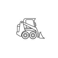 Naklejka premium A clean, simple line art illustration of a compact skid-steer loader, perfect for depicting heavy machinery and construction equipment in a modern design context.