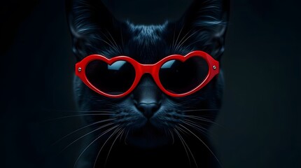 Fototapeta premium Adorable Black Cat in Fashionable Glasses and Cool Shades