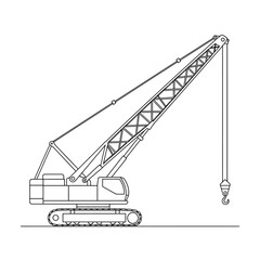 A black and white line drawing depicts a mobile crane with a lattice boom, showcasing heavy construction equipment in a simple, technical illustration style.
