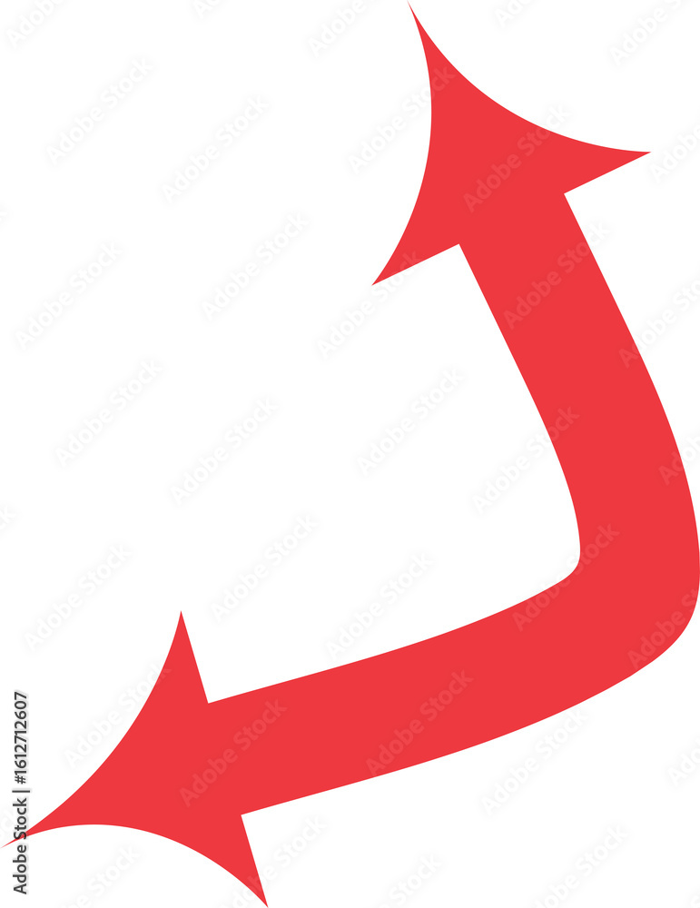 Poster bold red double arrow; abstract j-curve; dynamic movement graphic