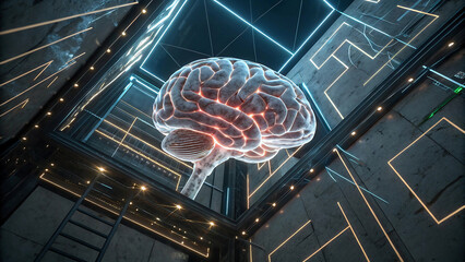 The Mind's Blueprint Complex Brain Geometry with Glowing Neon