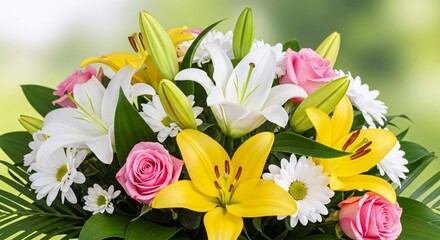 Beautiful flower bouquet arrangement of lilies roses and daisies for special occasions and gifts ideas