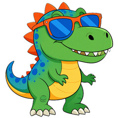 Obraz premium Cool T Rex Dinosaur Wearing Sunglasses Fun Cartoon Illustration transparent image. 