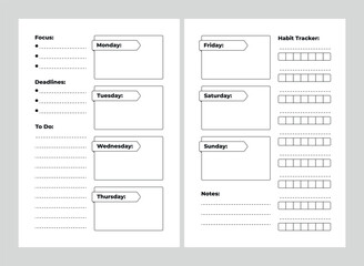 A5 Weekly Planner: Daily Schedule, Weekly Focus, Deadlines, To-Do List, Habit Tracker, 2 Pages Spread