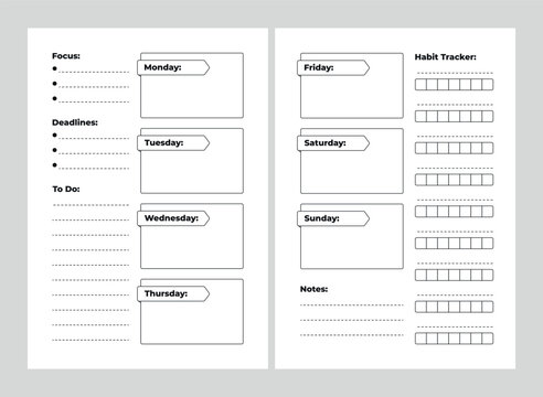 A5 Weekly Planner: Daily Schedule, Weekly Focus, Deadlines, To-Do List, Habit Tracker, 2 Pages Spread