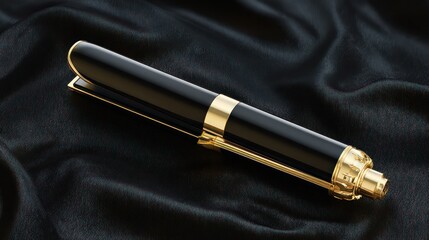 Naklejka premium Luxurious black pen with gold accents on dark fabric