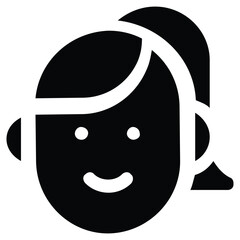 Smiling Girl Illustration, Simple Icon