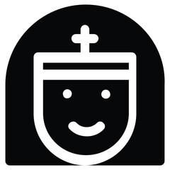 Smiling Nun Illustration Black and White