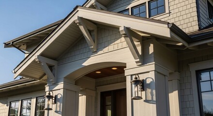 Exterior home entrance design with craftsman style details and architectural elements showcasing curb appeal