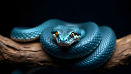 Fototapeta premium Coiled Blue Mangrove Snake On Branch