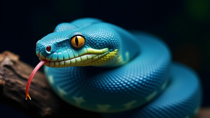 Fototapeta premium Blue Tree Python Tongue Extended On Branch