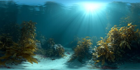 Fototapeta premium Underwater kelpscape exploration ocean depths hdr 360 degree panorama tranquil environment