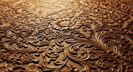 Intricate Floral Carving Texture Close Up with Warm Lighting