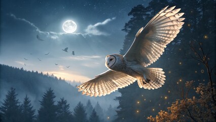 White eagle in full flight against a blue sky