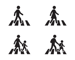 set of pedestrian and crosswalk icon symbols for road signs and traffic safety