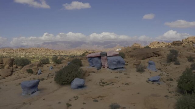 Aerial, Blue Painted Rocks, Tafraoute, Morocco