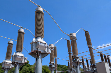 large industrial disconnectors and circuit breakers of a hydroelectric power plant for the safety of electrical systems