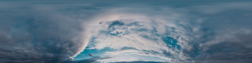 Sunset sky with bright glowing pink Cumulus clouds. Seamless spherical HDR 360 panorama. Full...