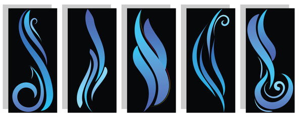 This image features flowing, stylized blue waves against a white background with set.
