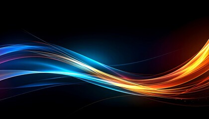 Naklejka premium Abstract flowing light streaks, cool blue and warm orange hues on black