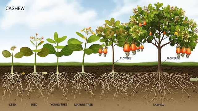 Cashew Tree Life Cycle: From Seed to Harvest - Animated Guide