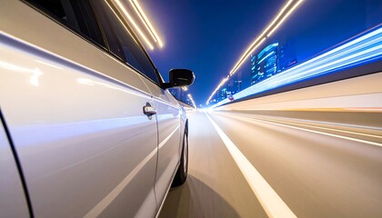 Fototapeta premium Nighttime highway driving, blurred lights