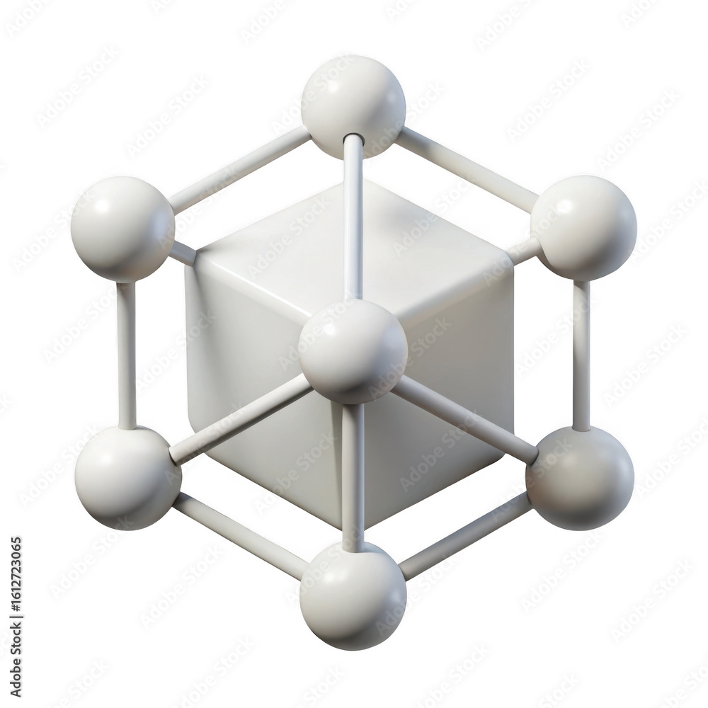 Aufkleber 3d rendered abstract white cube molecular structure isolated on transparent background
