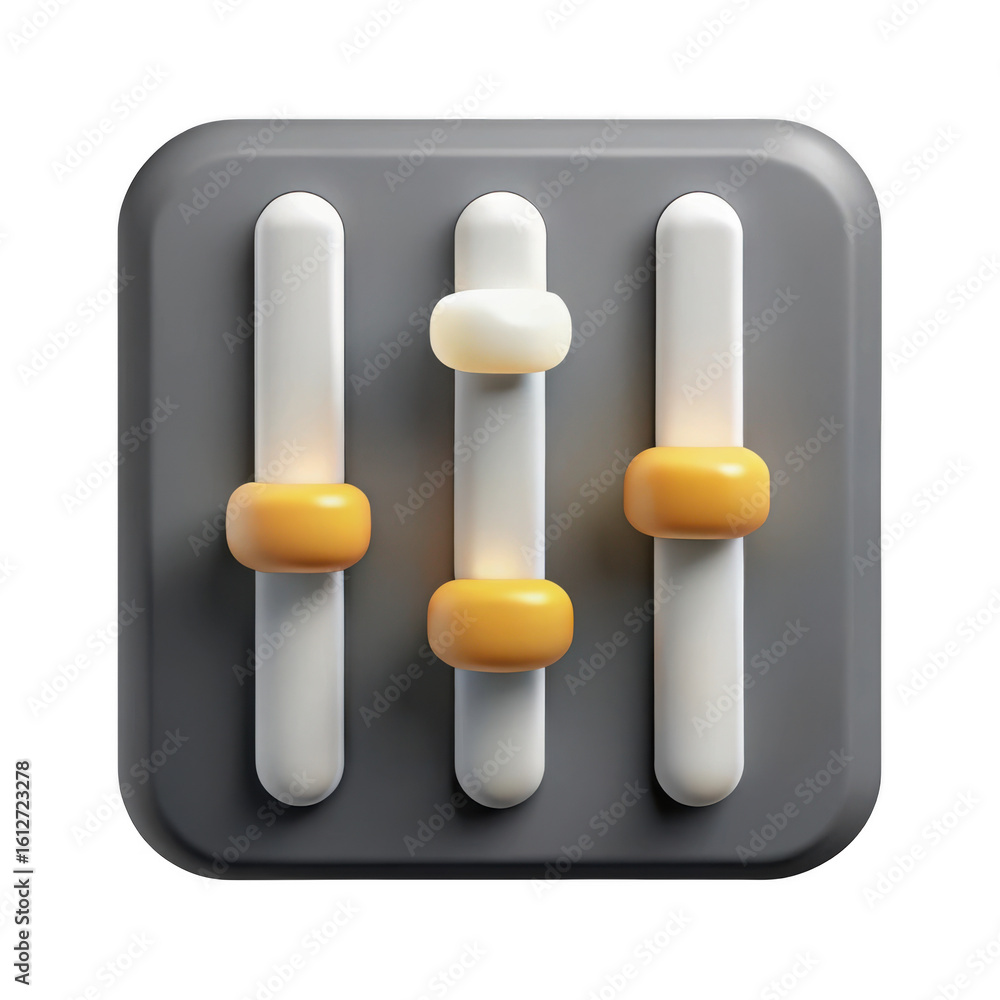 Poster 3d rendered audio mixer interface isolated on transparent background
